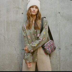 The Bright side magic Mushroom silky blazer structured button down shirt small